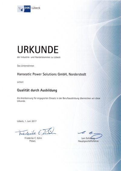 Urkunde - Qualität durch Ausbildung